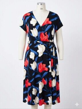 Women's V-neck Floral Midi Dress Size 3X (Unknown Brand)